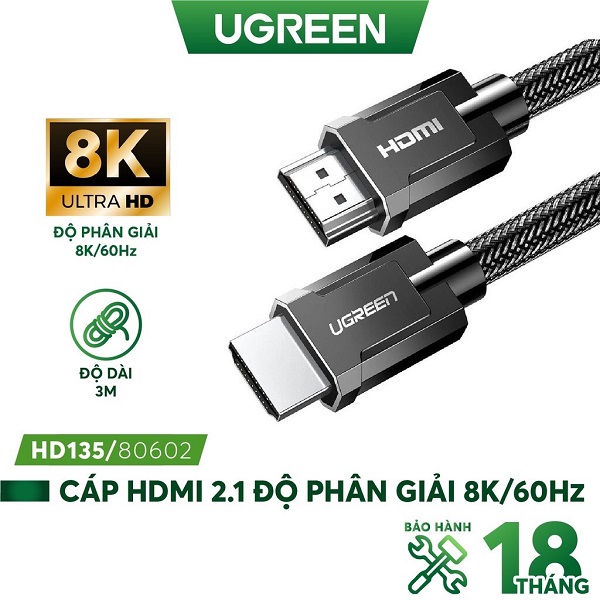 Hình ảnh : Dây Cáp HDMI 2.1 độ phân giải 8K@60Hz Ugreen 